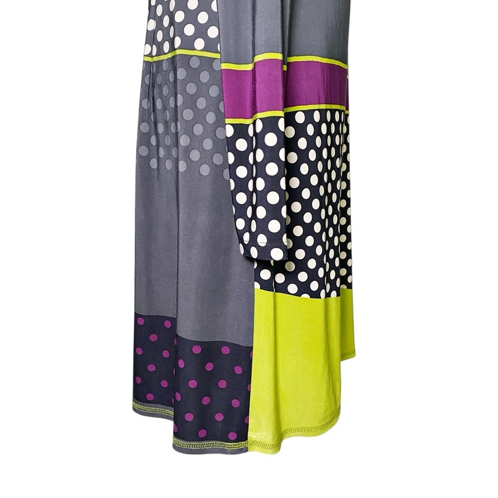 Nine West Gray, Purple, & Green Polka Dot & Striped Long Sleeve Shift Dress - Picture 6 of 13